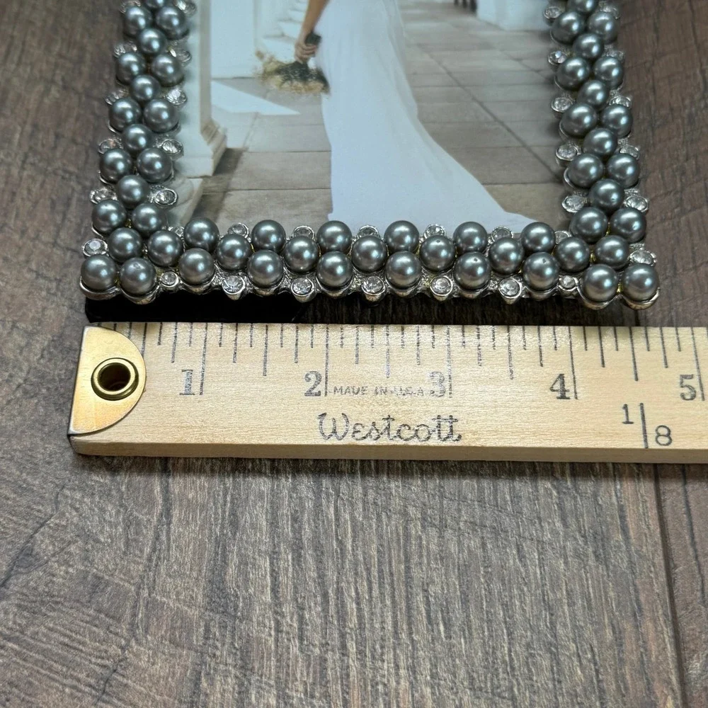 Timeless by Concepts Grey Pearl Rhinestone 4x6 Photo Frame Wedding‎ Bridal NWT
